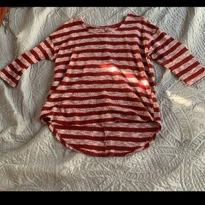 Womens Red & White Striped Mid-Long Sleeve